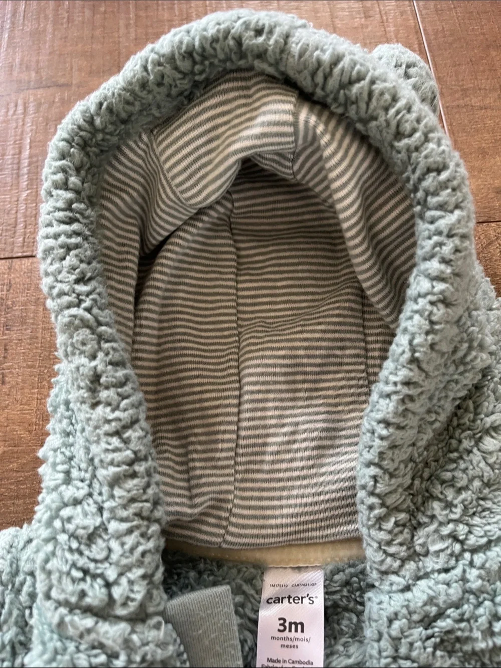 Carter’s Plush Fleece Footed One-Piece in Sage Green warm for fall or winter 3mo